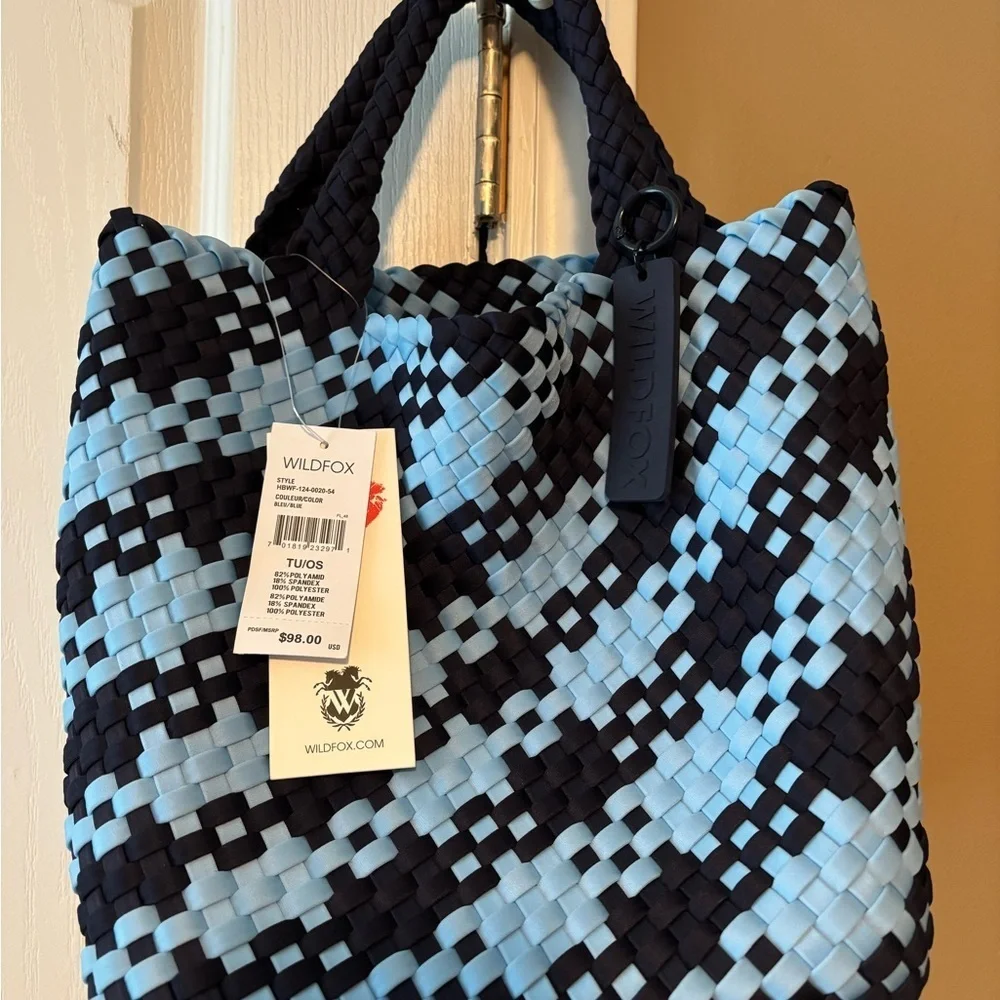 Wildfox Black and Light Blue Checkered Tote
